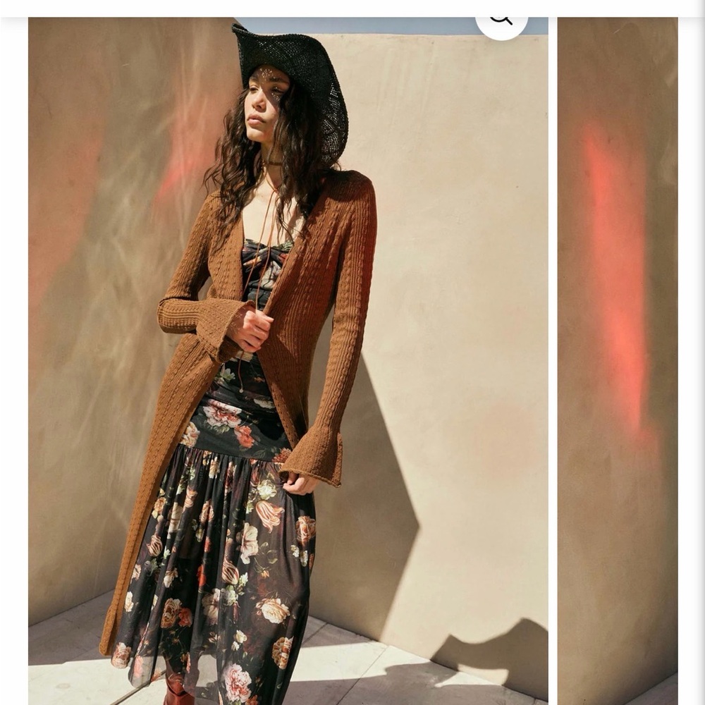 Brown Knit Cardigan with Floral Dress